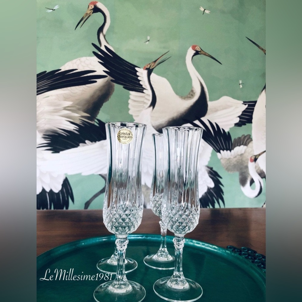 🛑SOLD🛑 Set Of 4 Crystal D’Arques Durand Champagne Flutes - Picture 1 of 4